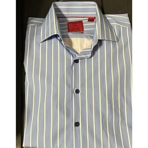 Proper Sport Men’s 4 Way Stretch Slim Fit Medium Blue/White Striped Dress Shirt